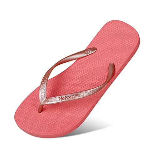 YuanDiann Damen Flip Flops Einfarbig Zehentrenner Sommer Strand Sandalen Indoor Outdoor Rutschfest Weich Badelatschen Freizeit Strandschuhe Hausschuhe Bequem Wassermelonenrot 40 von YuanDiann