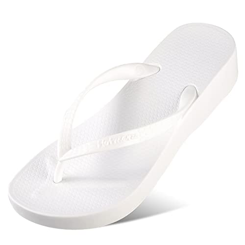 YuanDiann Damen Flip Flops Hochhackige Zehentrenner Einfarbig Sommer Strand Rutschfest Sandalen Indoor Outdoor Badelatschen Freizeit Weich Bequem Strandschuhe Hausschuhe Weiß 39 von YuanDiann