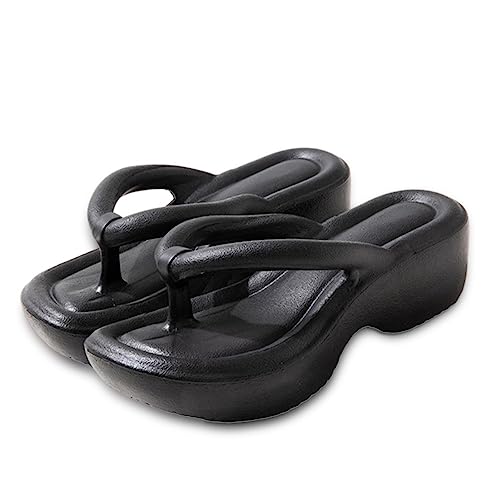 YuanDiann Damen Flip Flops Hoher Absatz Zehentrenner Bequeme Slipper Indoor Outdoor Beach Schieber Hausschuhe Sandalen Sommer Rutschfeste Schwarz 35/36 EU von YuanDiann