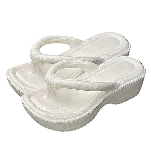 YuanDiann Damen Flip Flops Hoher Absatz Zehentrenner Bequeme Slipper Indoor Outdoor Beach Schieber Hausschuhe Sandalen Sommer Rutschfeste Weiß 39/40 EU von YuanDiann