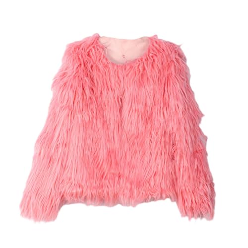 YuanDiann Damen Kunstpelzmantel Herbst Winter Einfarbig V-Ausschnitt Weiche Warme Kunstpelzjacke Frauen Kunstfell übergang Outerwear Leuchtend rosa M von YuanDiann