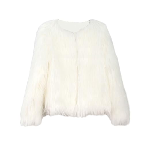 YuanDiann Damen Kunstpelzmantel Herbst Winter Einfarbig V-Ausschnitt Weiche Warme Kunstpelzjacke Frauen Kunstfell übergang Outerwear Weiß M von YuanDiann