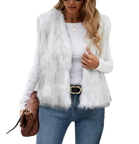 YuanDiann Damen Kurz Kunstfell Weste Herbst Winter Casual Mode Warm ärmellose Fellimitat Kunstpelz Westen Kurze Weiß 3XL von YuanDiann