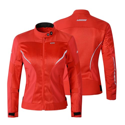 YuanDiann Damen Motorradjake mit 7 Stück Abnehmbar Protektoren Winddicht Reflektierend Textil Motorcross Atmungsaktiv Netz Motorradbekleidung Protektorenjacke Schutz Jacke Motorradanzug Rot L von YuanDiann