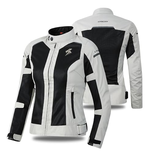 YuanDiann Damen Motorradjake mit 7 Stück Protektoren Atmungsaktiv Netz Winddicht Reflektierend Slim Fit Textil Motorcross Motorradbekleidung Protektorenjacke Schutz Jacke Motorradanzug Grau M von YuanDiann