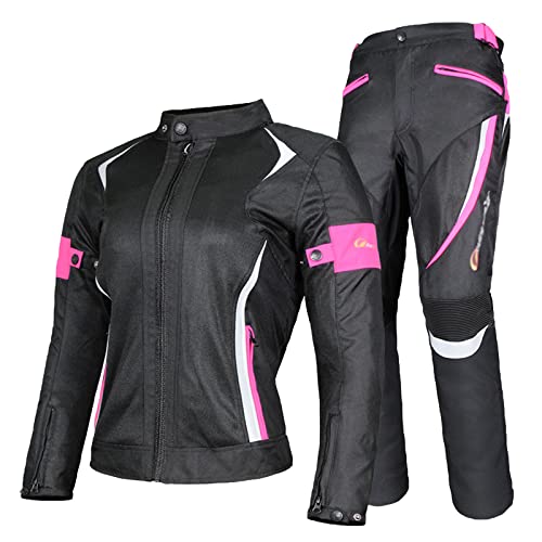 YuanDiann Damen Motorradkombi 2-teiliges Set mit Protektoren Motorradhose & Motorradjake Wasserdicht Reflektierend Textil Motorradbekleidung Motorcross Schutz Jacke und Hose Rosa 3XL von YuanDiann