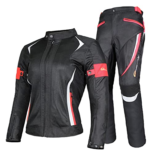 YuanDiann Damen Motorradkombi 2-teiliges Set mit Protektoren Motorradhose & Motorradjake Wasserdicht Reflektierend Textil Motorradbekleidung Motorcross Schutz Jacke und Hose Rot XS von YuanDiann