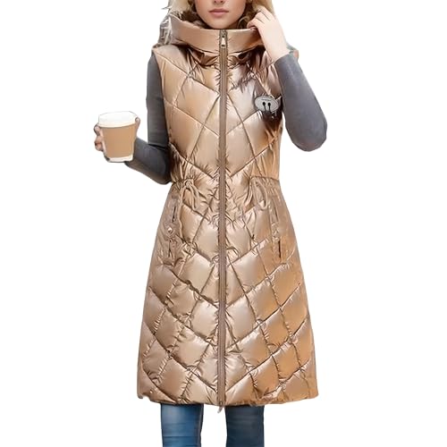 YuanDiann Damen Pailletten Steppweste mit Kapuze Winter Warm ärmellos Lang Weste Daunenbaumwolle Füllung Elegant Longweste Gilet Daunenweste Braun M YuanDiann Damen Pailletten Steppweste mit Kapuze Winter Warm ärmellos Lang Weste Daunenbaumwolle Füllung Elegant Longweste Gilet Daunenweste Braun M von YuanDiann