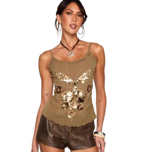 YuanDiann Damen Pailletten Y2K Cami Sommer Glänzende Stickerei Schlinge Weste Sexy Heißes Mädchen Top Schmetterlingsmuster Party Oberteile Retro 90er YuanDiann Damen Pailletten Y2K Cami Sommer Glänzende Stickerei Schlinge Weste Sexy Heißes Mädchen Top Schmetterlingsmuster Party Oberteile Retro 90er von YuanDiann