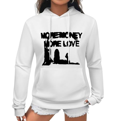 YuanDiann Damen Retro Y2K Hoodie More Money More Love Druck,100% Baumwolle + Fleece Futter Lose Kapuzenpullover Sport Casual Kapuzenpullis Streetwear Sweatshirt mit Kapuze​ Weiß S von YuanDiann