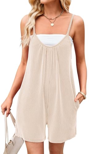 YuanDiann Damen Sommer Kurze Latzhose Baggy Overall aus Elastischem, Shorts Jumpsuit mit praktischen Taschen und Entspanntem Schnitt für einen Bequemen, Lässigen Freizeitlook Aprikose XL von YuanDiann