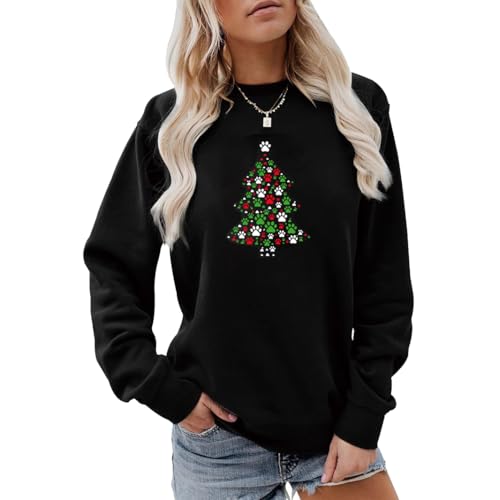 YuanDiann Damen Weihnachtspullover Weihnachts Sweatshirt Herbst Winter Langarm Samtfutter Pulli Causal Rundhals Pullover Shirt Sweat Oberteile Weihnachtssweatshirt Schwarz 3# S von YuanDiann
