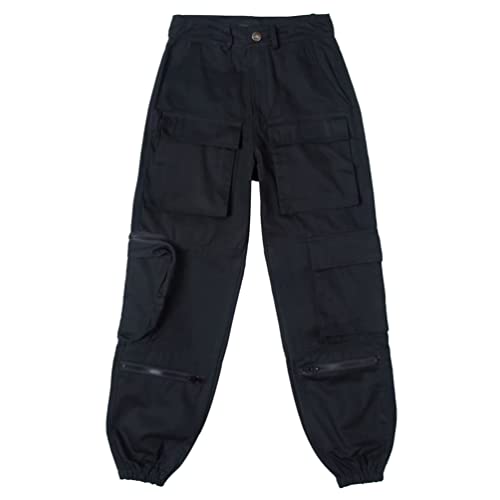 YuanDiann Damen Y2K Cargohose 90er Retro Multi-Tasche Lose Weites Bein Lässige Hosen Mode Hip Hop Streetwear Track Hosen Schwarz L von YuanDiann