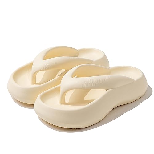 YuanDiann Damen Zehentrenner Sandalen Sommer Pool Weich Gemütlich Dicke Sohle Außenbereich Strand Flip-Flops Drinnen Dusche Rutschfest Hausschuhe Beige 36/37 EU von YuanDiann