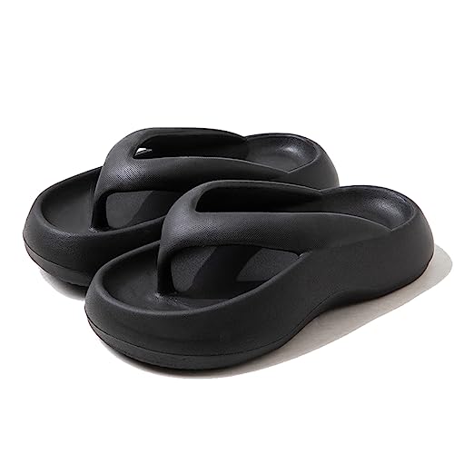 YuanDiann Damen Zehentrenner Sandalen Sommer Pool Weich Gemütlich Dicke Sohle Außenbereich Strand Flip-Flops Drinnen Dusche Rutschfest Hausschuhe Schwarz 36/37 EU von YuanDiann