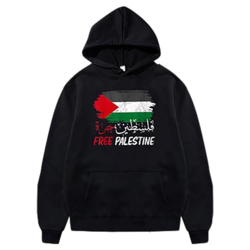 YuanDiann Free Palestine Hoodies Herren Damen Flaggendruck Trainingsanzug mit Kapuze Kapuzenpullover Samtfutter Warm Mode Lässig Hip Hop Teenager Lose Sweatshirt 5# M von YuanDiann