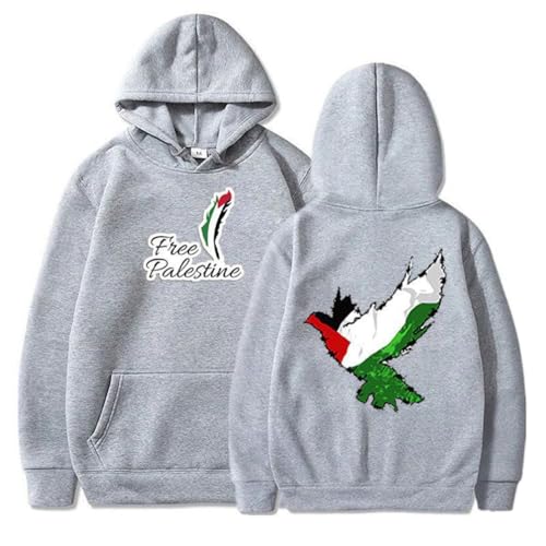 YuanDiann Free Palestine Hoodies für Herren und Damen Flagge Friedenstaube Druck Trainingsanzug Kapuzenpullover Samtfutter Warm Hip-Hop Lässig Lose Pullover Sweatshirt mit Kapuze Grau L von YuanDiann