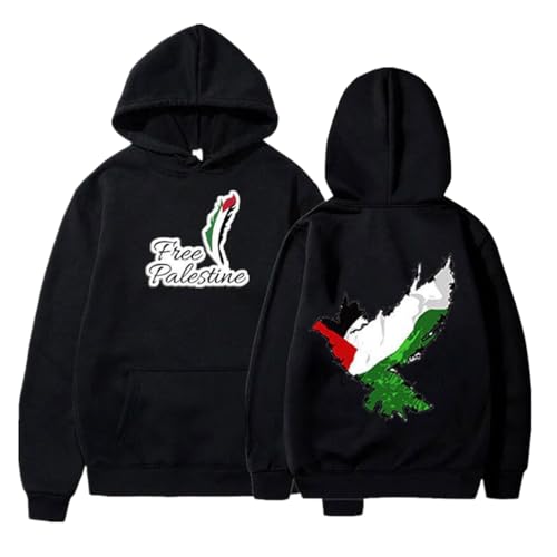 YuanDiann Free Palestine Hoodies für Herren und Damen Flagge Friedenstaube Druck Trainingsanzug Kapuzenpullover Samtfutter Warm Hip-Hop Lässig Lose Pullover Sweatshirt mit Kapuze Schwarz XXL von YuanDiann