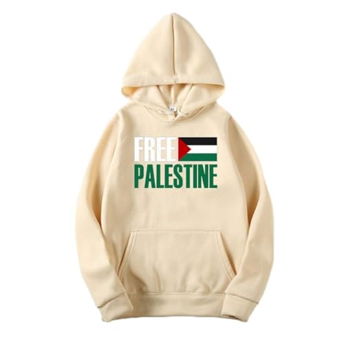 YuanDiann Free Palestine Hoodies für Herren und Damen Flaggendruck Trainingsanzug Kapuzenpullover Samtfutter Warm Casual Lose Sweatshirt mit Kapuze Aprikose L von YuanDiann