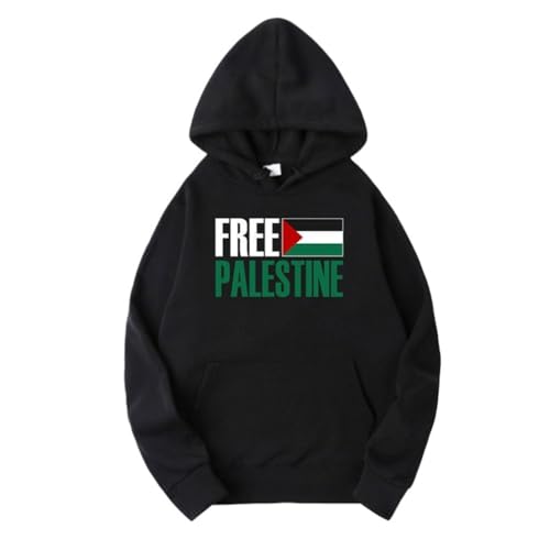 YuanDiann Free Palestine Hoodies für Herren und Damen Flaggendruck Trainingsanzug Kapuzenpullover Samtfutter Warm Casual Lose Sweatshirt mit Kapuze Schwarz M von YuanDiann