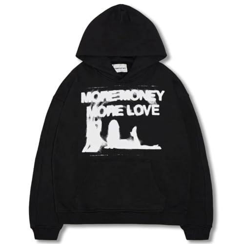 YuanDiann Herren Damen More Money More Love Hoodie Drucken Kapuzenpullover Hip Hop Sports Casual Samtfutter Sweatshirt mit Kapuze Loose Pullover Schwarz M von YuanDiann