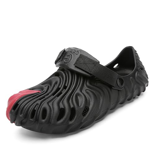 YuanDiann Herren Damen Sommer Clogs Sandalen – Atmungsaktive Lochschuhe Hausschuhe, Bequeme Freizeit Strandschuhe mit Umwandelbarer Hausschuh-Funktion & Rutschfester Sohle Schwarz Rot 40 von YuanDiann