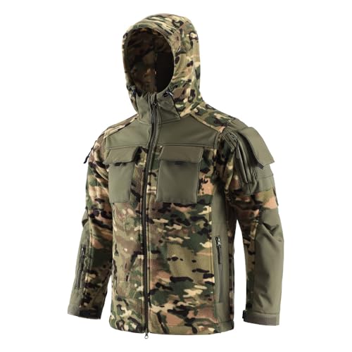 YuanDiann Herren Fleecejacke Mit Kapuze Outdoor Armee Taktische Jacke Mehrere Taschen Winddicht Warm Wander Camping Trekking Jagd Sport Mäntel übergangsjacke CP 3XL von YuanDiann