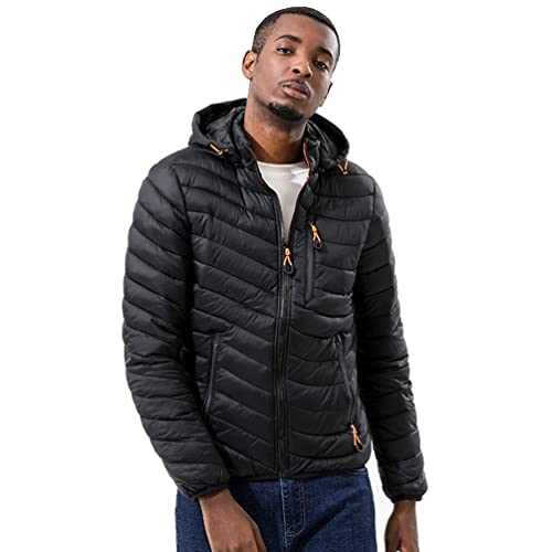 YuanDiann Herren Großen Größen Steppjacke übergangsjacke mit Abnehmbar Kapuze Herbst Winter Casual Leicht Warm Baumwolle Daunen Mantel Gesteppte Daunenjacke Schwarz M von YuanDiann