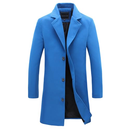 YuanDiann Herren Lang Wollmantel Herbst Winter Slim Fit Wollejacke Casual Business Trenchcoat Mantel Winterjacke Einreihig Windbreaker Mode Revers Dufflecoat Übergangsjacke Königsblau XL von YuanDiann