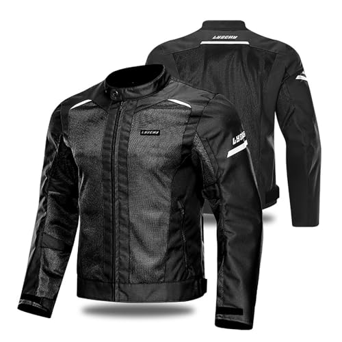 YuanDiann Herren Motorradjake mit 7 Stück Protektoren Atmungsaktiv Netz Winddicht Reflektierend Mode Textil Motorradbekleidung Protektorenjacke Motorcross Schutz Jacke Schwarz 5XL von YuanDiann