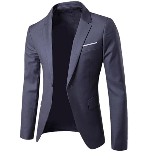 YuanDiann Herren Sakko Mode Blazer Business Casual Slim Fit Anzug Jacke Sportlich Freizeit Einreihig Hochzeit Trauzeuge Anzugjacke Festliche Smokings Dunkelgrau 5XL von YuanDiann