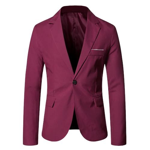 YuanDiann Herren Sakko Mode Blazer Business Casual Slim Fit Anzug Jacke Sportlich Freizeit Einreihig Hochzeit Trauzeuge Anzugjacke Festliche Smokings Lilarot XL von YuanDiann