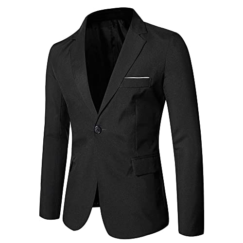 YuanDiann Herren Sakko Mode Blazer Business Casual Slim Fit Anzug Jacke Sportlich Freizeit Einreihig Hochzeit Trauzeuge Anzugjacke Festliche Smokings Schwarz 4XL von YuanDiann