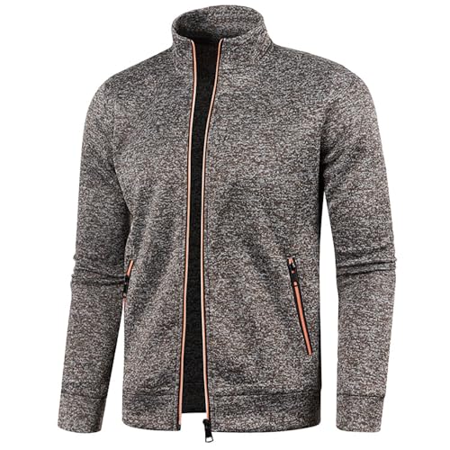 YuanDiann Herren Sweatjacke mit Reissverschluss Sportjacke Stehkragen Trainingsjacke Ohne Kapuze Übergangsjacke Freizeitjacke Leichte Laufjacke Cardigan mit Taschen Kaffee XL von YuanDiann