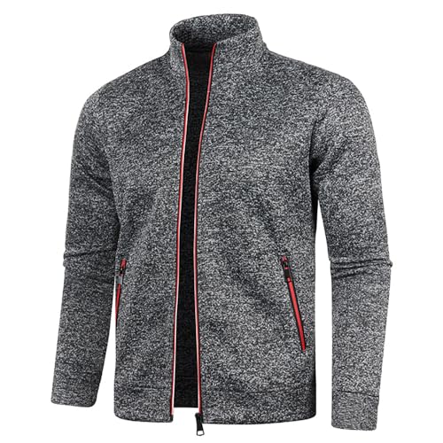 YuanDiann Herren Sweatjacke mit Reissverschluss Sportjacke Stehkragen Trainingsjacke Ohne Kapuze Übergangsjacke Freizeitjacke Leichte Laufjacke Cardigan mit Taschen Schwarz Grau XL von YuanDiann
