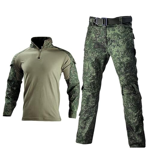 YuanDiann Herren Taktisch Tarnung Kleidung Set, Camo Langarm Hemd + Hose, Mehrere Taschen Taktik Airsoft Wandern Trekking Jagd Camping Outdoor Militär Frog Uniform Russische Tarnung S von YuanDiann