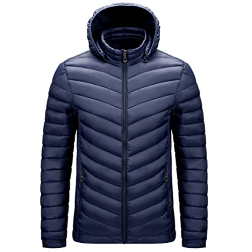 YuanDiann Herren übergröße Steppjacke übergangsjacke mit Abnehmbar Kapuze Herbst Winter Casual Leicht Warm Daunen Baumwolle Gefüttert Mantel Daunenjacke Blau 4XL von YuanDiann