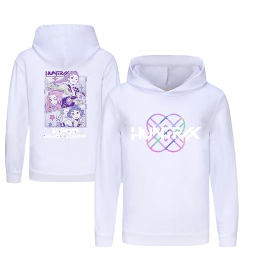 YuanDiann Huntrix Kinder Kapuzenpullover, Sweatshirt mit Kapuzen Süßem Cartoon Drucken Kostüm Pulli Sport Freizeit Hoodie Geschenk für Jungen und Mädchen Weiß 140 von YuanDiann