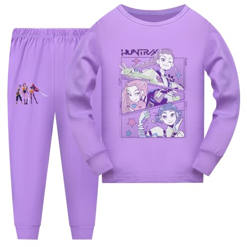 YuanDiann Huntrix Kinder Pyjama Set Langarm – Cartoon Druck Mädchen Jungen Schlafanzug, Weihnachts- & Geburtstagsgeschenk Lila 3# 140 von YuanDiann