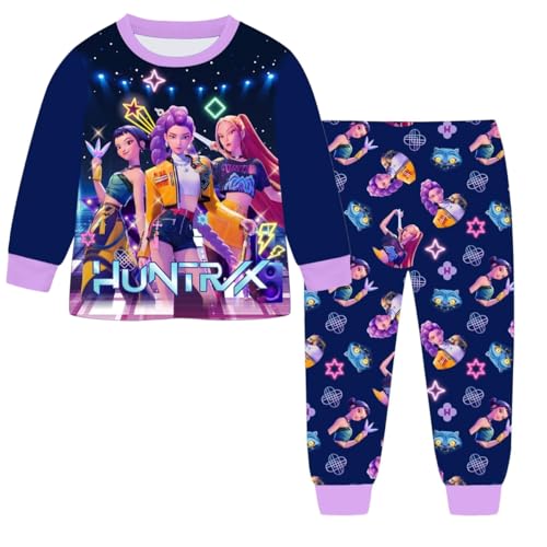 YuanDiann Huntrix Kinder Schlafanzug Set Langar – 3D Cartoon Druck Nachtwäsche Mädchen & Jungen Lang Pyjama Weihnachts Geburtstags Geschenk Blau 140 von YuanDiann