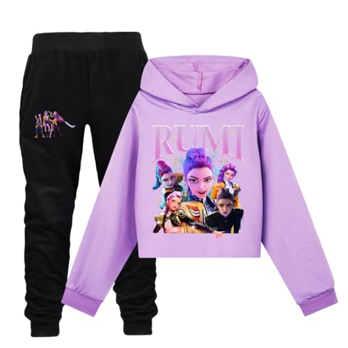 YuanDiann Huntrix Kinder Tracksuit Set Kurz Hoodie Jogginghose 2-teilig Set Sport Freizeit Trainingsanzug Geschenk für Junge Mädchen​ Kapuzenpullover + Hose Lila Set 140 von YuanDiann