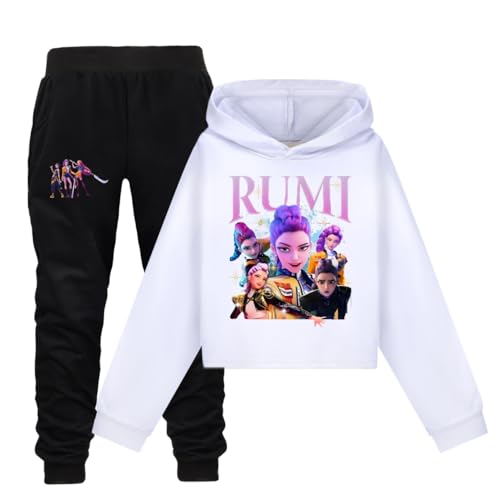 YuanDiann Huntrix Kinder Tracksuit Set Kurz Hoodie Jogginghose 2-teilig Set Sport Freizeit Trainingsanzug Geschenk für Junge Mädchen​ Kapuzenpullover + Hose Weiß Set 170 von YuanDiann