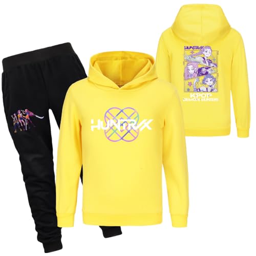 YuanDiann Huntrix Kinder Trainingsanzug 2-teilig Set Sport Casual Hoodie + Jogginghose Tracksuit Drucken Kostüm Kapuzenpullover Trainingsanzug Geschenk für Mädchen​ Jungen Gelb Set 140 von YuanDiann