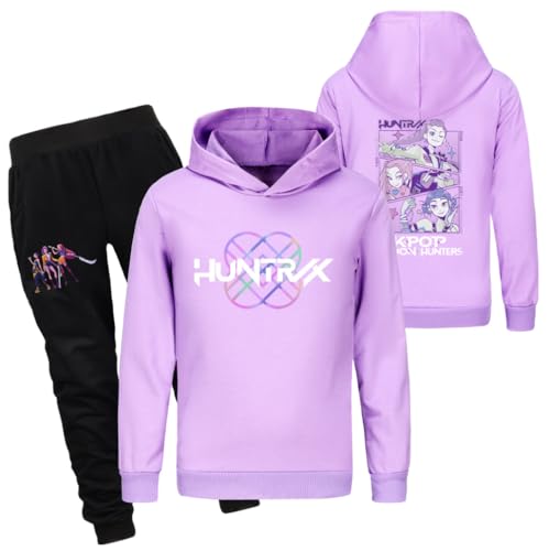 YuanDiann Huntrix Kinder Trainingsanzug 2-teilig Set Sport Casual Hoodie + Jogginghose Tracksuit Drucken Kostüm Kapuzenpullover Trainingsanzug Geschenk für Mädchen​ Jungen Lila Set 130 von YuanDiann