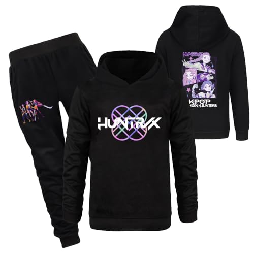 YuanDiann Huntrix Kinder Trainingsanzug 2-teilig Set Sport Casual Hoodie + Jogginghose Tracksuit Drucken Kostüm Kapuzenpullover Trainingsanzug Geschenk für Mädchen​ Jungen Schwarz 2# Set 170 von YuanDiann