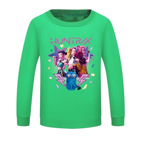 YuanDiann Huntrix Mädchen Jungen Pullover, Sweatshirt Top Rundhals Cartoon Drucken Kinder Sport Freizeit Bequem Pulli Geschenk ​Grün 140 von YuanDiann