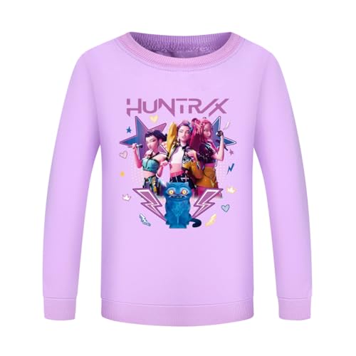 YuanDiann Huntrix Mädchen Jungen Pullover, Sweatshirt Top Rundhals Cartoon Drucken Kinder Sport Freizeit Bequem Pulli Geschenk ​Lila 130 von YuanDiann