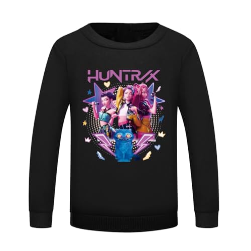 YuanDiann Huntrix Mädchen Jungen Pullover, Sweatshirt Top Rundhals Cartoon Drucken Kinder Sport Freizeit Bequem Pulli Geschenk ​Schwarz 160 von YuanDiann