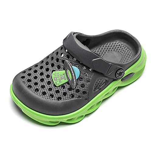 YuanDiann Kinder Clogs Jungen Mädchen Hausschuhe Sandalen Eva rutschfest Atmungsaktiv Leicht Gartenschuhe Kleinkinder Surfen Sommer Schuhe Schwimmbad (Grau + Grün 30 EU) von YuanDiann