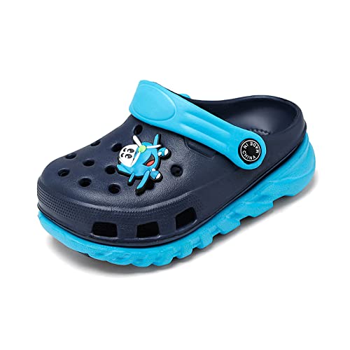 YuanDiann Kinder Clogs Jungen Mädchen Hausschuhe Sandalen rutschfest Leicht Atmungsaktiv Eva Gartenschuhe Kleinkinder Surfen Sommer Schuhe Schwimmbad (Dunkelblau + Hellblau 24 EU) von YuanDiann